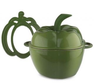 Technique Enameled Cast Iron 2qt Green Pepper Pot with Trivet