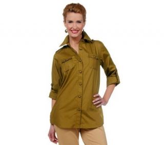Joan Rivers Military Style Button Front Shirt —