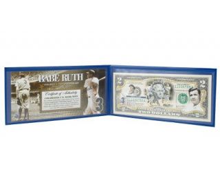 Babe Ruth 75thAnniversary Hall of Fame Commemorative $2 Bill w/Folio 