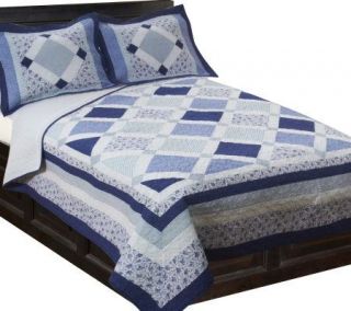 Emory Blue Pieced Diamond Floral Quilt and Sham(s) —