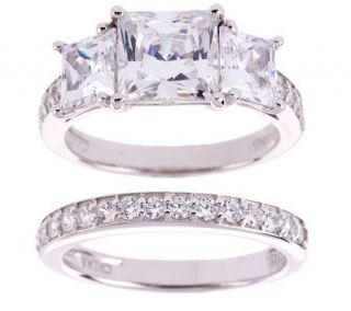 Epiphany Diamonique Princess Cut 3 Stone Ring Set —