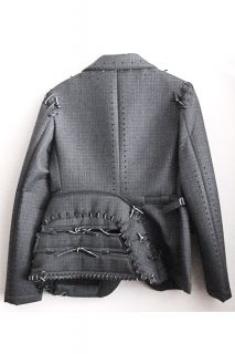 Comme Des Garcons SS2005 Runway Jacket Blazer Coat Leather Stitches Sz