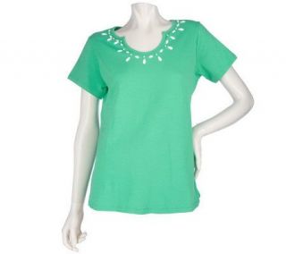 Lilly & Van Short Sleeve Knit Top with Horseshoe Neckline —