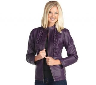 Susan Graver Faux Leather Zip Front Ruffle Jacket   A209953
