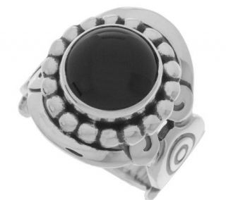Artisan Crafted Sterling Black Onyx & Scroll Ring —