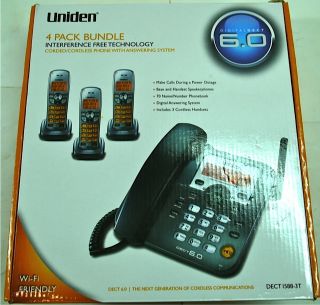 Cordless Corded Phone w Answering System DECT 1588 3T 3 Handsets