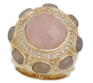Rivka Friedman Bold Faceted Rose Quartz and Chalcedony Gemstone Ring 