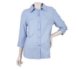 Denim & Co. Long Sleeve Oxford Stripe Button Front Shirt —