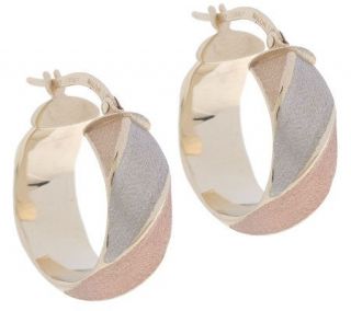 Tri color Satin Ribbon Hoop Earrings, 14K —