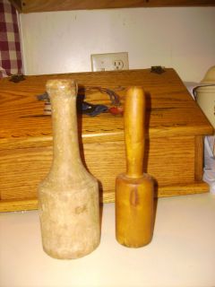 Two Vintage Wooden Ricer Masher Collander Stuffing or Crab Mallot