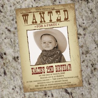 Wanted for Fun Wanted Posted Western Themed Party Invitations Kids