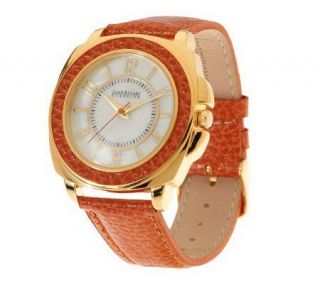 Joan Rivers Leather Bezel Watch with Mother of Pearl Dial —