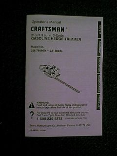 Craftsman 22 Hedge Trimmer 358795660 Owner Part Manual
