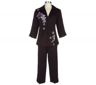 Bob Mackies Embroidered Stretch Pique Jacket and Crop Pants