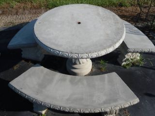 Concrete Patio Table Set 4 Round Table with 3 Benches