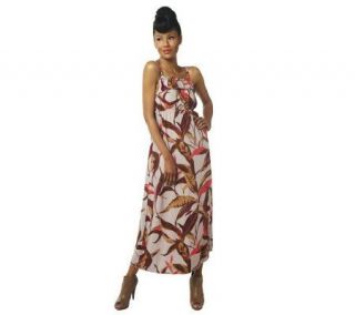 Belle Gray by Lisa Rinna Tropical Print Maxi Dress with Ruffle