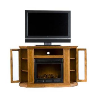 Traditional Corner TV Console w/ Electric Fireplace Mahogony NEW