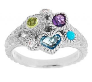 Judith Ripka Sterling Multi Gemstone Textured Ring —