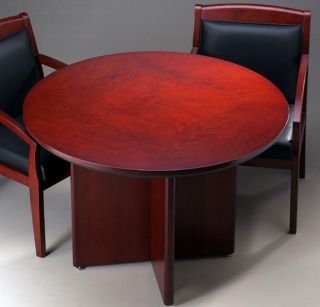 Round Conference Table Set and with 2 Chairs Office Room Cherry or