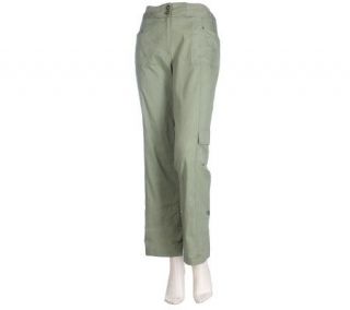Susan Graver Cotton Cargo Reg Pants with Roll Tabs and Elastic Waist 