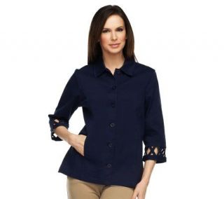 Denim & Co. 3/4 Sleeve Stretch Twill Shirt Jacket w/ Lattice Trim 