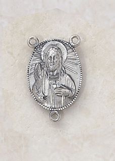Sterling Silver Sacred Heart of Jesus Rosary Center Piece Catholic