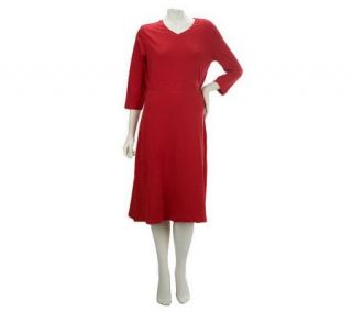 Denim & Co. 3/4 Sleeve V Neck Solid Dress —
