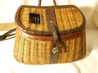 Antique Vintage Fishing Creel Leather Willow Original Straps Beautiful