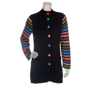 Bob Mackies Striped Sleeve Multi color Sweater Jacket —
