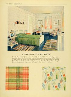1930 Print Cottage Bedroom Plaid Wallpaper Curtain Armchair Furniture