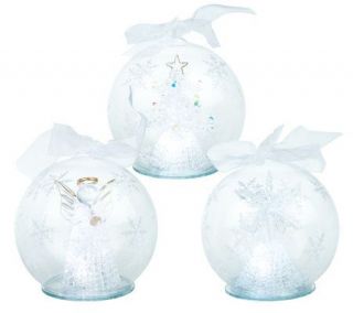Set of 3 Illuminated Holiday Glass Ornaments w/ Gift Boxes —