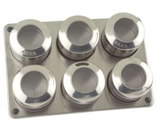 Stainless Steel Magnetic Spice Rack with 6 Canisters —
