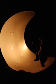 Crescent Moon & Fishing Cherub Lamp ~ Whimsical ~ White