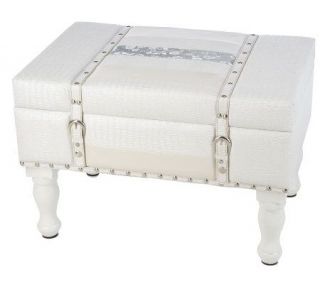 Faux Leather and Wood Storage Ottoman with Decorative Accents
