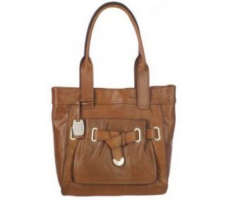 Makowsky Glazed Leather Snap Top Tote with Belting Accent — 
