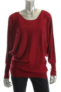Cris New Red Silk Ribbed Boat Neck Dolman Sleeve Pullover Sweater L