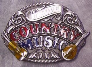  detailed pewter belt buckle proclaiming i love country music