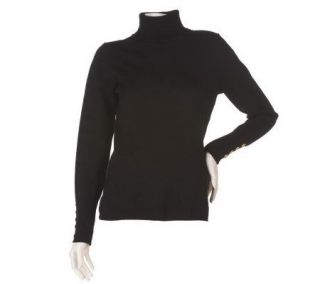 Dennis Basso Long Sleeve Turtleneck Sweater with Button Detail