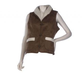 Susan Graver Faux Shearling Toggle Button Vest with Shawl Collar