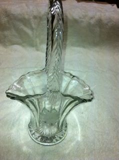 Vintage Beautiful Pressed Flower Clear Cut Glass Brides Basket Handle