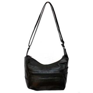 Genuine Leather Black Cross Body Shoulder Messenger Handbag