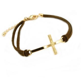  Womens Gold Plated Cross Black Brown Cord Bracelet 4 pieces set NWT
