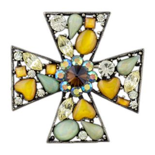 Pugster Cross Crystal Multi Color Brooch Pin Y44