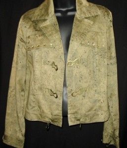 Cristina Exquisite Olive Green Jacket w Mirror Squares Brass