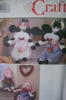 Sewing Pattern Stuffed Animals Cow Pig and Clothes S9228