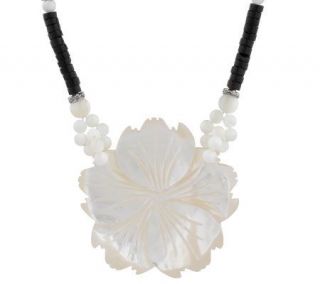 Lee Sands Heishi Shell Necklace w/ Flower Pendant —