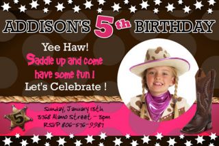 COWGIRL COWBOY WESTERN HORSE RODEO BIRTHDAY PARTY INVITATION PHOTO
