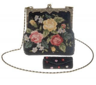 Victorian style Beaded Purse & Lipstick Case with Mirror —