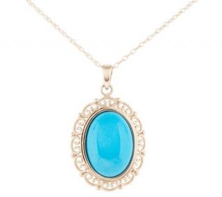 Oval Turquoise Pendant with 18 Chain, 14K Gold —