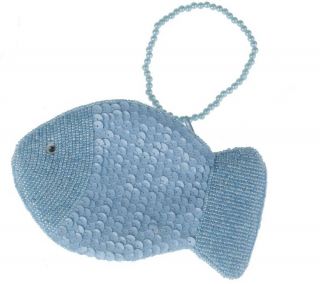 Redfish Designs Sequin Zip Top Novelty Fish Coin Purse with Beaded 